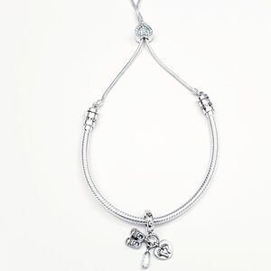 Pandora Moments Pave Heart Adjustable Chain Slider Bracelet with Charm